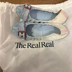 Louis Vuitton Blue Denim Flats with Pink Buckle- size 38